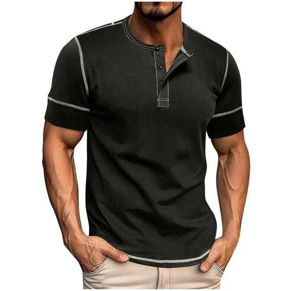 ZCFZJW Mens Fashion Athletic T-Shirts Short Sleeve Shirt Classic 1/4 Button up Soft Cotton Stylish Golf Shirts Lightweight Pullover Tops Black XXXL