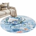 thumbnail image 2 of Coastal Blue Crab Round Area Rug 4 FT, Non Slip Indoor Outdoor Rug, Ocean Nautical Starfish Coral Wooden Washable Soft Circular Carpet Non-Shedding Floor Mat for Coffee Table Nursery Foyer Balcony, 2 of 8