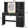 thumbnail image 5 of Vintage Vanity Desk with Sliding Mirror & 3-Layer Jewelry Box, Makeup Vanity with Lights & Charging Station, Makeup Desk with 5 Drawers & Shelves, Black, 5 of 7
