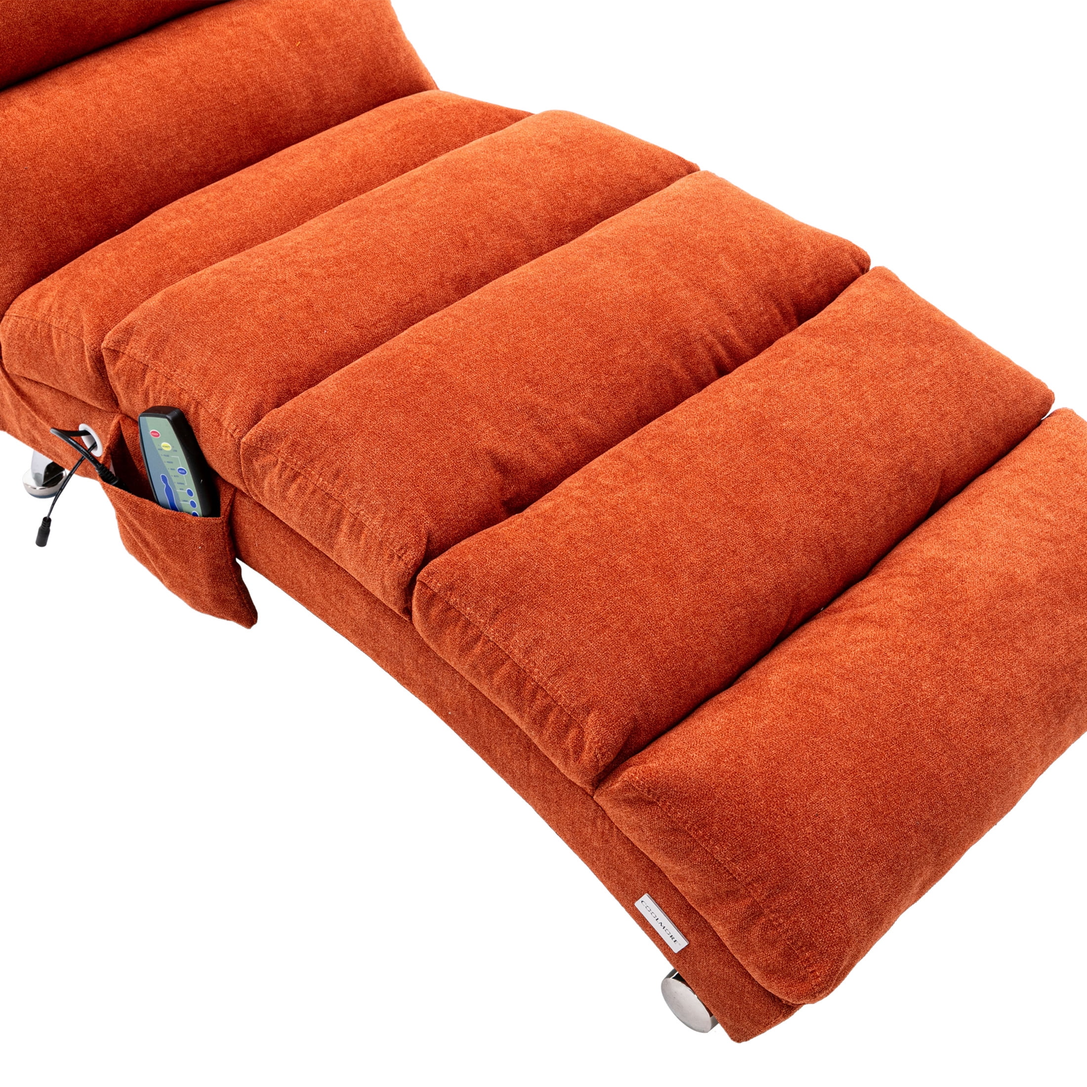 Noble House Upholstered Chaise Lounge Chair with Vibration, Linen Fabric Leisure Recliner, Orange