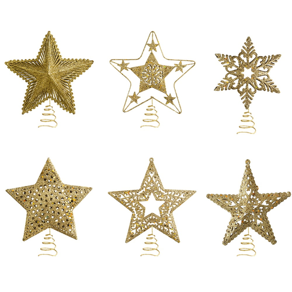 6pcs Christmas Tree Topper Wrought Iron Tree Topper Gold Glitter