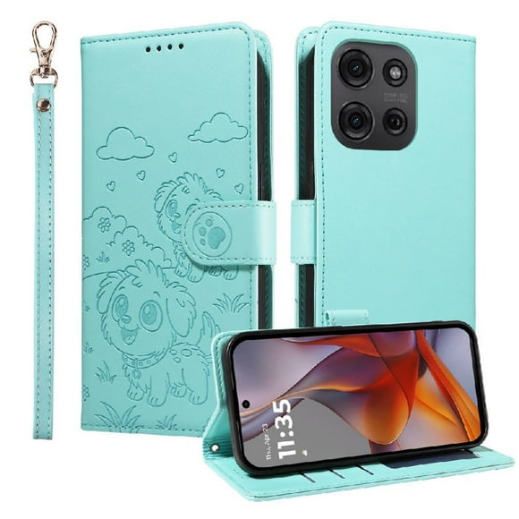 Funda Cartera GANGXUN con Diseño de Perrito en Relieve para Motorola Moto G75 5G , Protección 360° con Ranuras y Correa Desmontable
