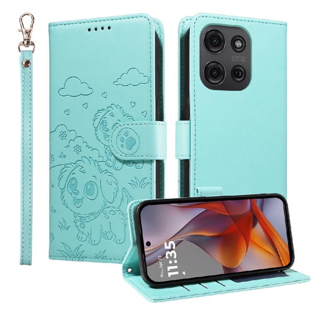 Funda Cartera GANGXUN con Diseño de Perrito en Relieve para Motorola Moto G75 5G , Protección 360° con Ranuras y Correa Desmontable