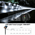 thumbnail image 6 of 46FT Solar Rope Lights Outdoor Waterproof, 120 LED Cool White String Lights with 8 Modes for Fence, Patio, Garden, Yard, Walkway and Backyard Decor, 6 of 10