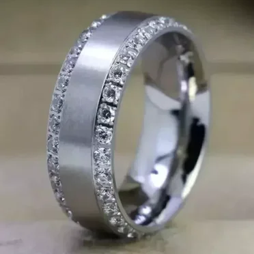 2Ct Round Cut Real Moissanite Men's Wedding Full Eternity Band Ring 14K White Gold Plated