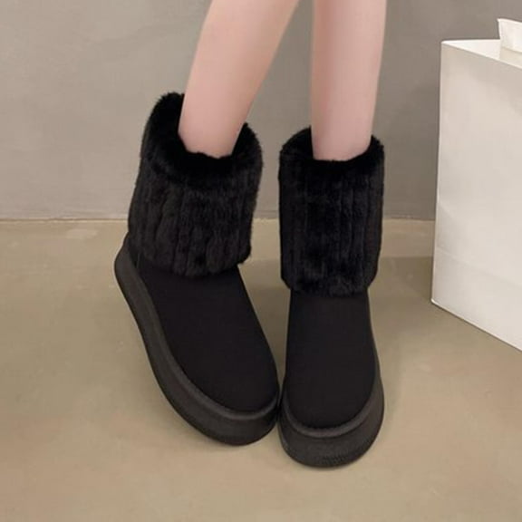 ATENAR Womens Boots,Winter Boots for Women,Slip on,Waterproof,Comfortable,Solid,PU,Black,(US:10)