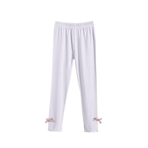 Ohufall Toddler Girls Cotton Leggings Cute Solid Color Casual Bow-Knot Elastic Waist Trousers Stretchy Soft Comfortable Active Legging Pants for Little Girls, 2-13 Years