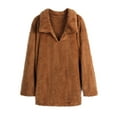 thumbnail image 6 of Odeerbi Jackets for Women 2025 Ladies Warm Faux Furry Coat Sweatshirts Winter V-neck Solid Outerwear Brown, 6 of 8