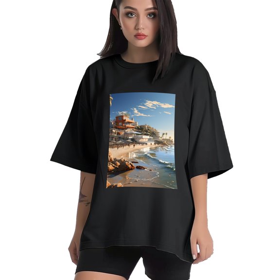 Plus Size Shirt for Women Black Tops for Women Short Sleeves Shirt for Women Seaside (3) T Shirt Crewneck Shirt for Women XS