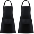thumbnail image 1 of Paquete de 2 delantales con pechera y 2 bolsillos para cocinar Chef delantal de cocina para mujeres y hombres, color negro Afortunado Sencillez, 1 of 5