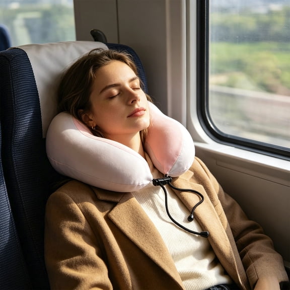 Memory Foam U Shaped Travel Pillow Ice Silk Cooling Fabric Slow Rebound Neck Support for Airplane Home Office Nap Ergonomic Design