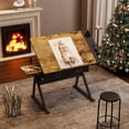 thumbnail image 4 of Oufan Drawing Drafting Table, Metal Frame Art Desk w/ 2 Drawers & Stool, Height Adjustable Artist Table w/ Brush Pot for Writing, Crafting, Painting, 4 of 12