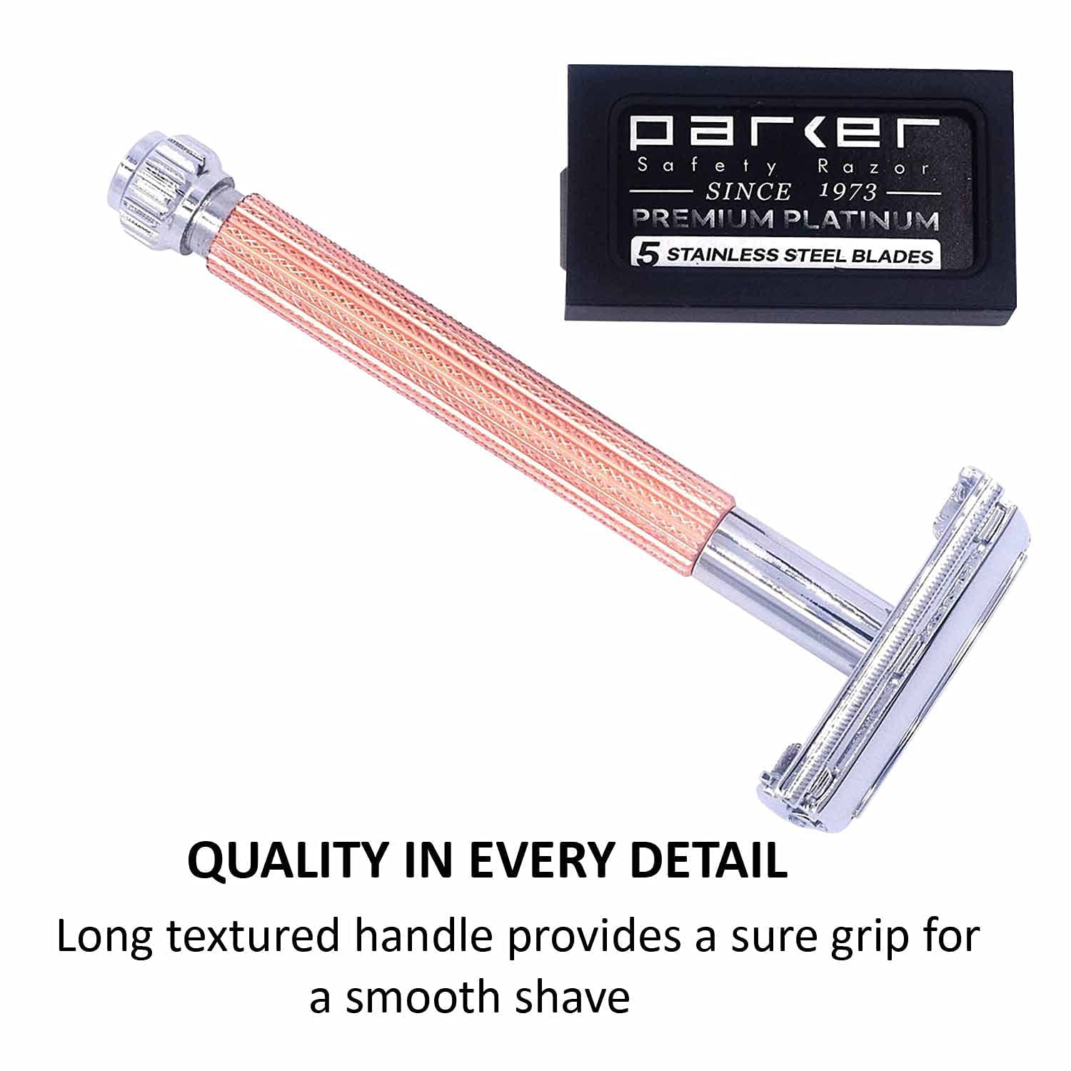 Parker Safety Razor 29L Double Edge Butterfly Open Double Edge Safety Razor and 5 Blades - Rose Gold