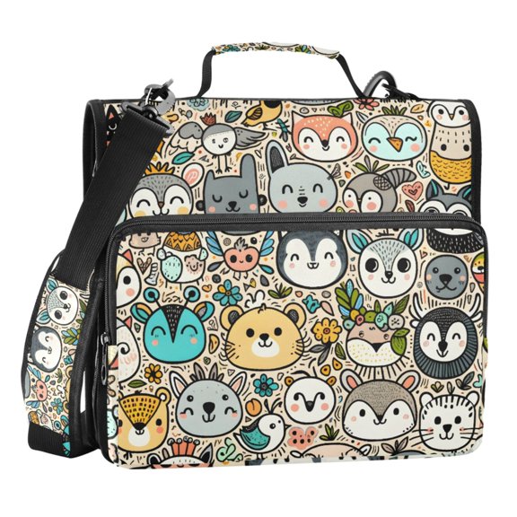 ALAZA Zipper Binder Cute Animal Faces 3 Ring Trapper Keeper File Folder Organizer Bag