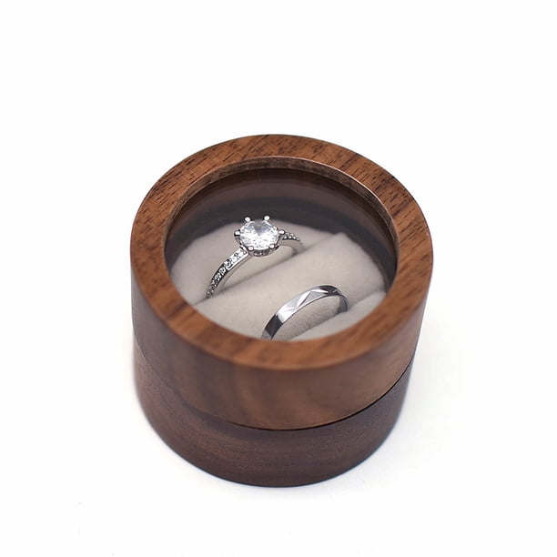 Caja de joyería portátil, caja de madera con ventana transparente, caja de colección de anillos y pendientes