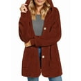 thumbnail image 3 of Warm Fleece Jackets for Women, Fuzzy Hooded Casual Coats Cardigan Sweaters Outerwear with Pockets Caramel Color XXL, 3 of 8