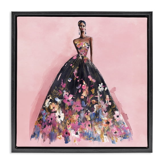 Stupell Industries Floral Reverie Gown Black Framed Floater Canvas Wall Art, design by Svetlana Aleynikova