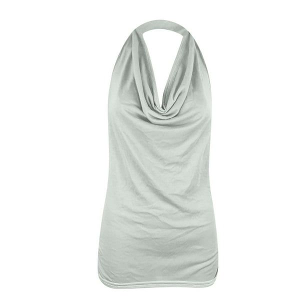 Qucoqpe - Camisetas de tirantes para mujer, informales, lisas, con cuello halter y espalda descubierta, básicas de verano, en liquidación