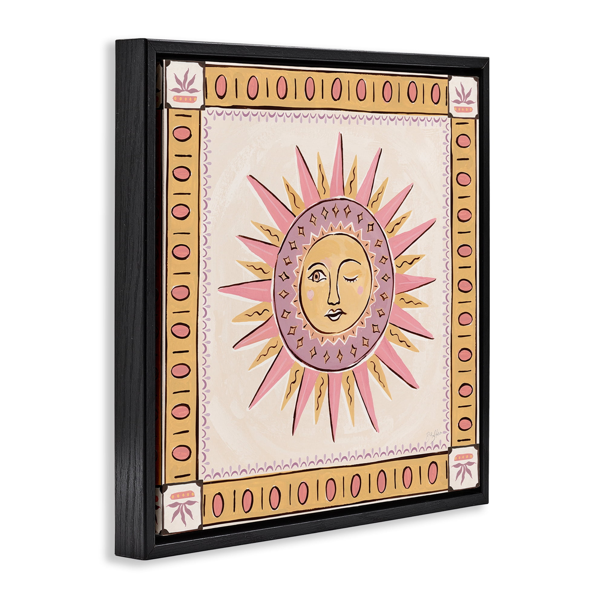 Stupell Industries Pastel Winking Sun with Border Black Framed Floater Canvas Wall Art, design by Two If By Sea Studios