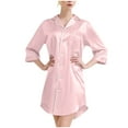 thumbnail image 2 of Meichang Satin Nightgowns for Women Button Down Sleep Shirts 3/4 Sleeve Lapel Short Nightshirt Boyfriend Loose Fit Cozy Sleepshirts, 2 of 5