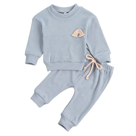 

IZhansean Toddler Baby Girl Boy Clothes Solid Sweatshirt Top Drawstring Pants 2Pcs Outfit Blue Gray 6-12 Months