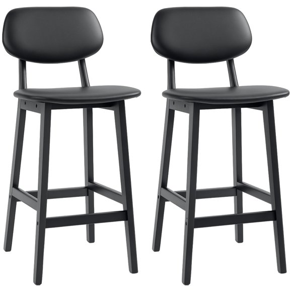 HOMCOM Bar Stools Set of 2, Counter Height Barstools with Solid Wood Legs