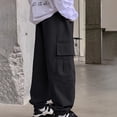 thumbnail image 4 of Boys Cargo Joggers Pants Elastic Waist Loose Fit Black Casual Jogging Trousers Bottom for Kids Fall 15-16 Years, 4 of 4