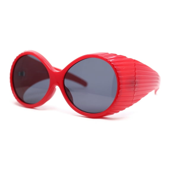 Womens Exaggerated Vintage Round Windbreak Goggle Style Wrap Sunglasses Red - Black