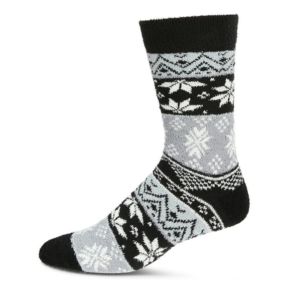 MeMoi Men's Snowflake Fairisle Super Soft Cozy Crew Socks - Mens - Male, 10-13, Black