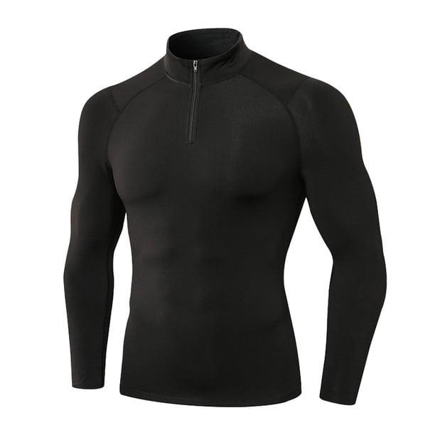 Minnieouse Ropa interior térmica para hombre, camisetas de invierno de cuello alto para hombre, cuello con cremallera, jersey para exteriores, Camisetas Negro