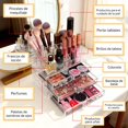 thumbnail image 4 of Organizador de maquillaje transparente de 3 niveles con caj&oacute;n, Organizador de Skincare Multifuncional con compartimentos Skincare, Labiales, Perfumes y Brochas para cambiador y cambiador de, 4 of 8