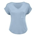 thumbnail image 4 of Women's Pocket V-Neck Tee - Summer Basic Casual T-Shirt, Loose Fit Comfortable Solid Color Top | Yubnlvae (Light blue | L), 4 of 9