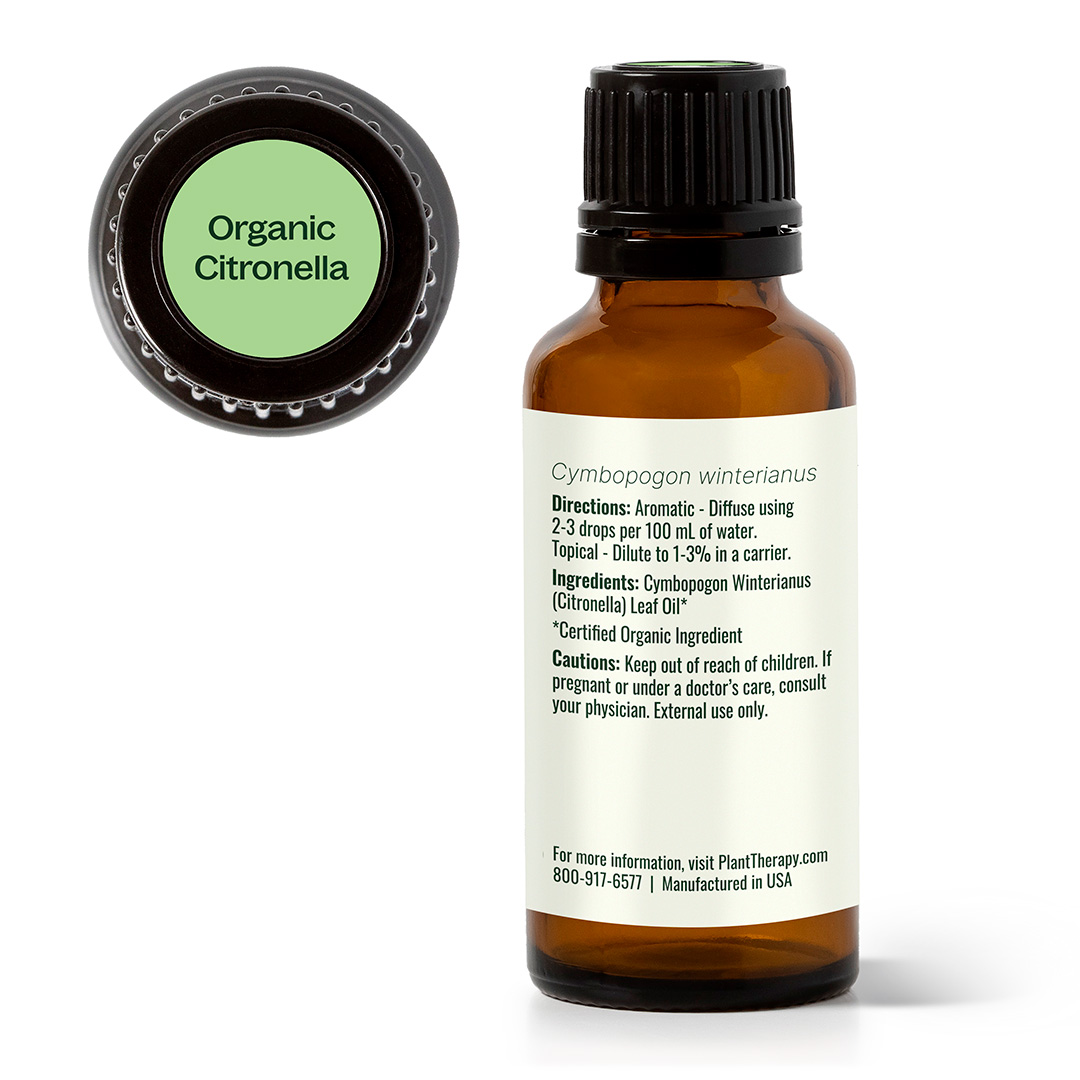 Plant Therapy Citronella Organic Essential Oil 100% Pure, USDA Certified Organic, Undiluted, Natural Aromatherapy, Therapeutic Grade 30 mL (1 oz)