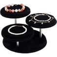 thumbnail image 1 of Soporte de joyería redondo de terciopelo negro de 3 niveles, 18 x 19 x 10 cm, con elevadores de madera para exhibir joyas y 3 plataformas redondas (10 cm de diámetro). Organizador., 1 of 7