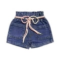thumbnail image 3 of HAOTAGS Girls Denim Shorts(1-8), Summer Elastic Waist Jeans Shorts for Beach Vacation Blue 3-4Years, 3 of 6