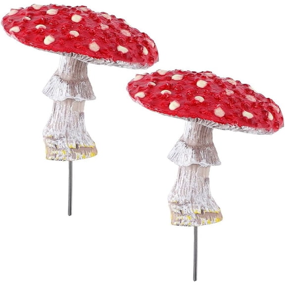 2Pcs Red Mushroom Garden Ornaments Glow in The Dark Mushrooms Realistic Resin Mini Mushroom Statue Figurines Fairy Garden Accessories for Outdoor Lawn Plant Pot Patio Micro Landscape Decor DIY