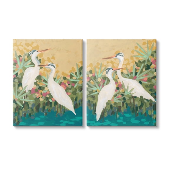 Stupell Industries Birds & Pond Botanicals Animals & Insects Painting Gallery Wrapped Canvas Art Print Wall Art, 16 x 20, Set of 2