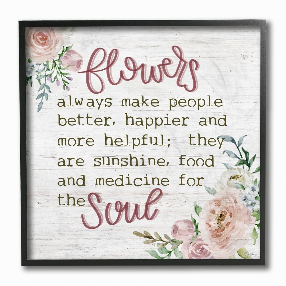 Stupell Industries Flowers For The Soul Wood Texture Inspirational Word Design Graphic Art Black Framed Art Print Wall Art, 12x12, by Gigi Louise
