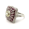 thumbnail image 2 of Retro Diamond Engagement Ring, Milgrain Bezel Set Diamond Ring, Floral Cluster Ruby Diamond Ring, Square Halo Diamond Ring, 14K White Gold Plated, 2.4 Ct Simulated Diamond, Cocktail Dome Ring, 2 of 5