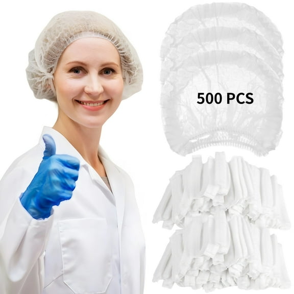 500 Pcs Disposable Bouffant Caps, 21" Non-woven Hair Nets, Disposable Elastic Caps for Men & Women, Head Cover Nets for Food Service, Labs, Hospital, Salon, Kitchen