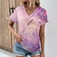 thumbnail image 2 of Mujeres de Verano Superior, V-Cuello Casual Camiseta de Moda de Manga Corta Hecha de Cómodo Estante de Imitación para Toda la Temporada de Uso Diario, Camisetas Cortas para Mujeres, 2 of 4