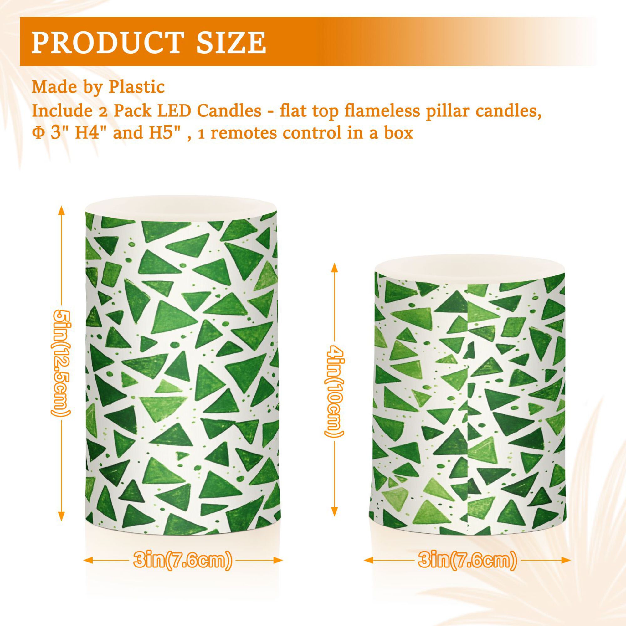 Yayeee Flameless Candles with Remote Flickering Battery Operated Multi Color Changing, Green Dot Triangles Pattern