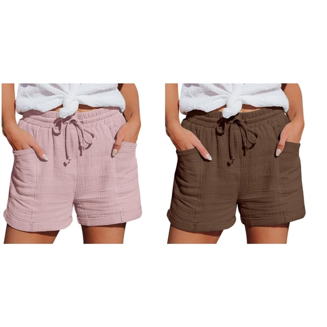 (Lot de 2) Kcodviy Femmes Jambe Droite Robe Décontractée Manches Courtes pour Femmes Pantalons Taille Haute Shorts de Sport pour Femmes Shorts en Denim Amples Talons Courts Décontractés pour Femmes Pantalons