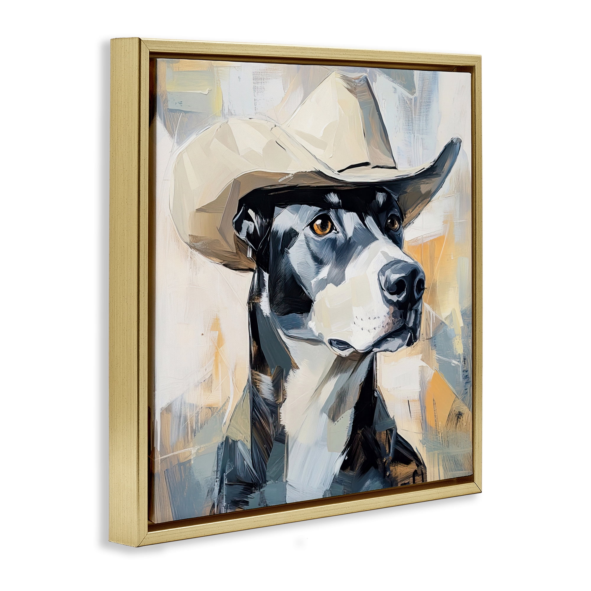 Stupell Industries Deputy Dog Cowboy Hat Gold Framed Floater Canvas Wall Art, design by Tina LeCour