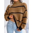 thumbnail image 6 of Striped Mock Neck Knit Sweater – Full Size Ribbed Cozy Acrylic Knit, 6 of 11