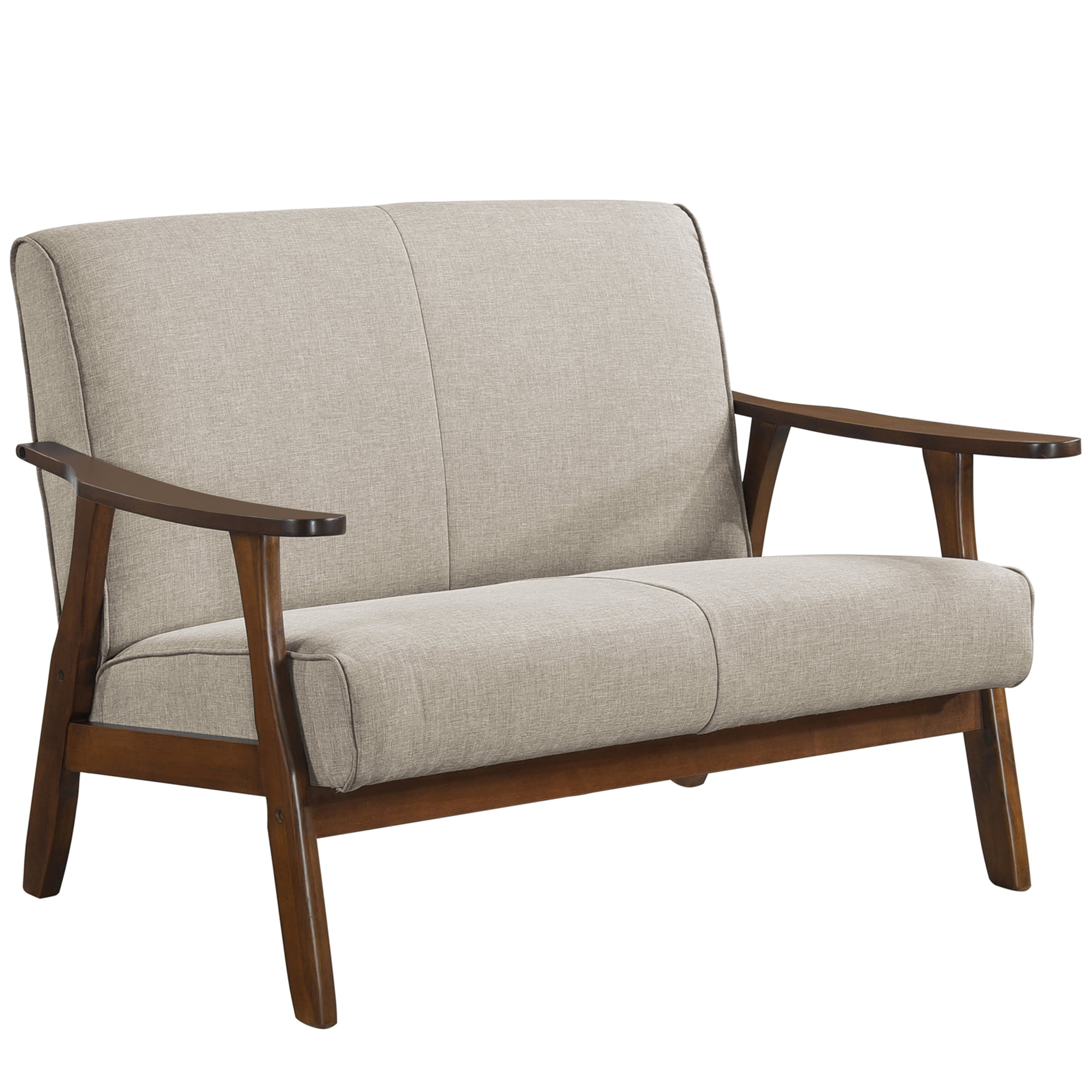 Castle Place Mid-Century Upholstered Linen Loveseat, Warm Grey