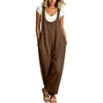 thumbnail image 2 of Hfnxid One Piece Jumpsuits for Women Loose Wide Leg Overalls Summer Trendy Rompers Casual Beach Vacation Outfits Brown L, 2 of 8