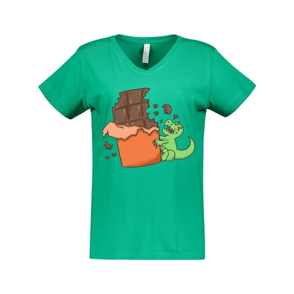 Inktastic Dino With Chocolate Bar Women's V-Neck T-Shirt