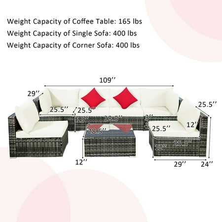 Costway 7pcs Patio Rattan Furniture Set Sectional Sofa Garden White Cushion Canada Costway 7pcs Patio Rattan Furniture Set, How To Clip Rattan Furniture Together