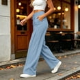 thumbnail image 6 of Vynhevius Women Wide Leg Pants Solid Drawstring Waist Dual Pockets Pleated Casual Loose Trousers, 6 of 7